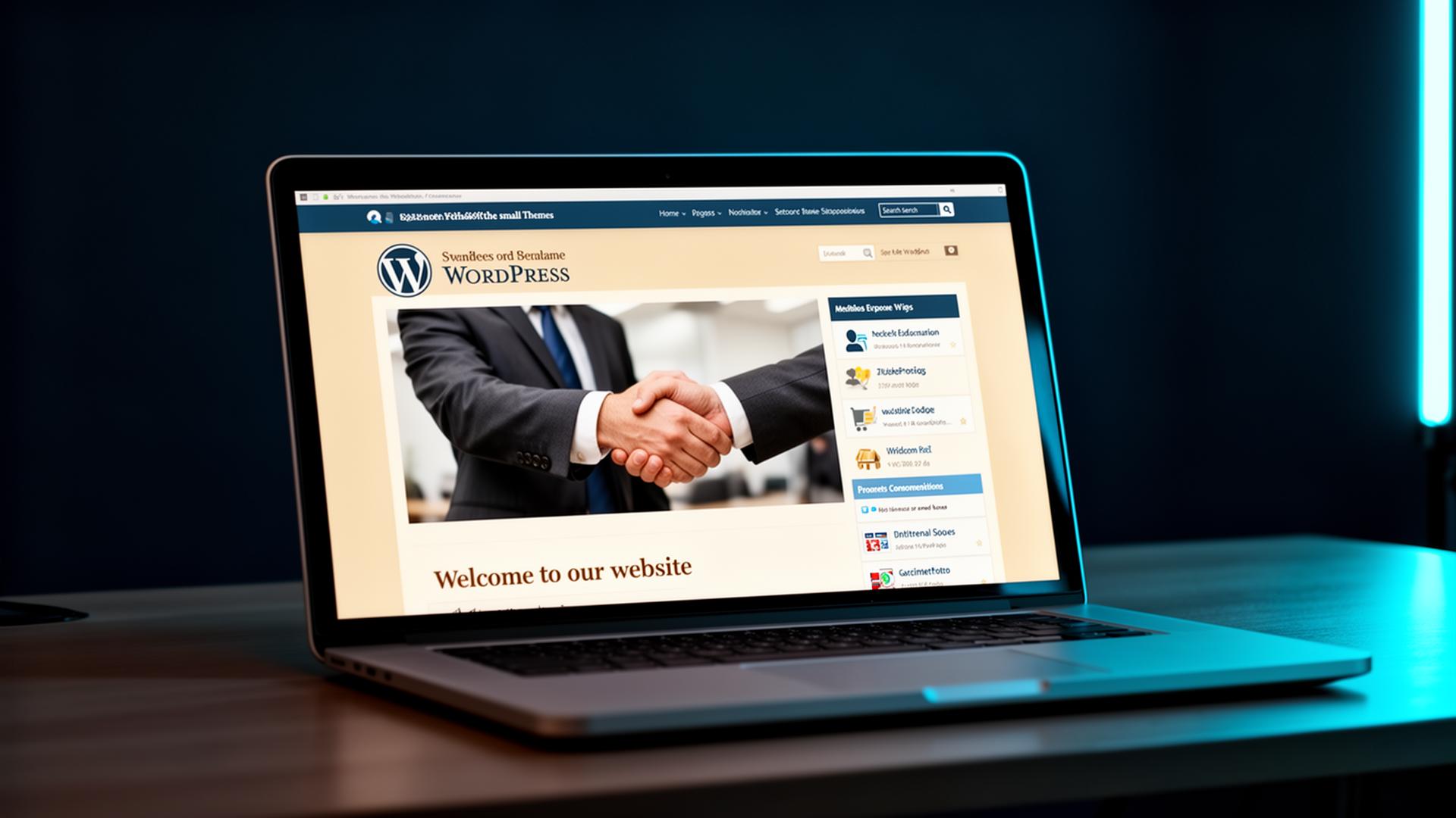 A generic WordPress template website on a laptop screen
